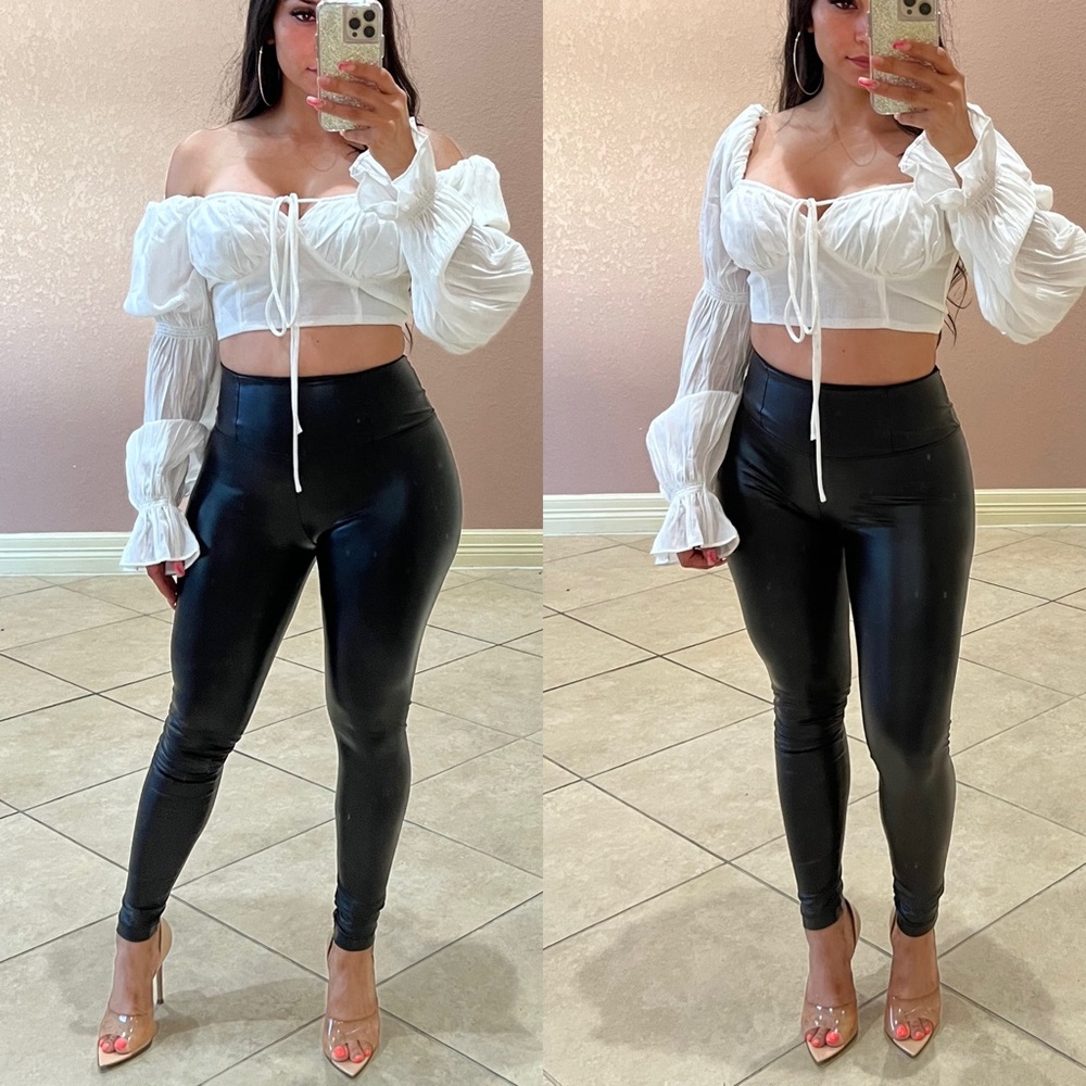 NICOLE Faux Leather Leggings- black